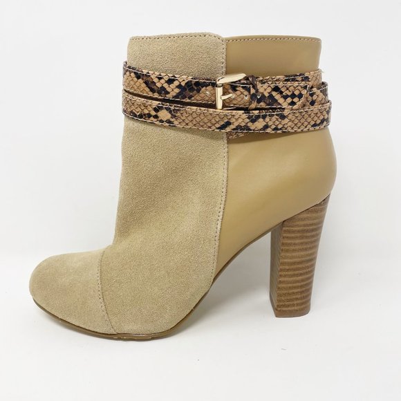 Iman Womens Tan Suede & Leather Side Zip Heel Booties Size 8 - Picture 2 of 14